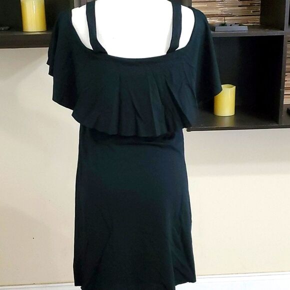 Anthropologie Mauve Black Off Shoulder Ruffled Flare Mini Dress Event Party - Picture 9 of 11